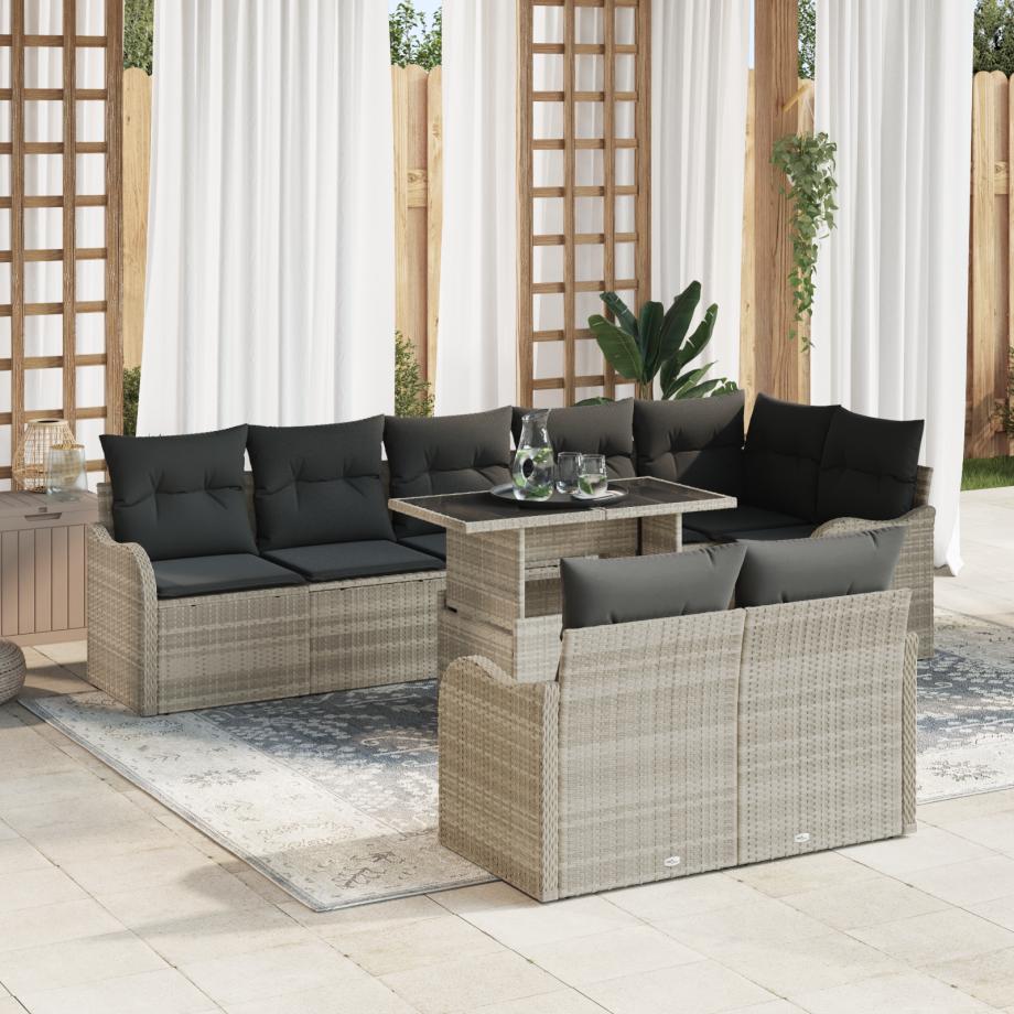 vidaXL Loungebankset met kussen 9 pcs Lichtgrijs Poly riet afbeelding 1