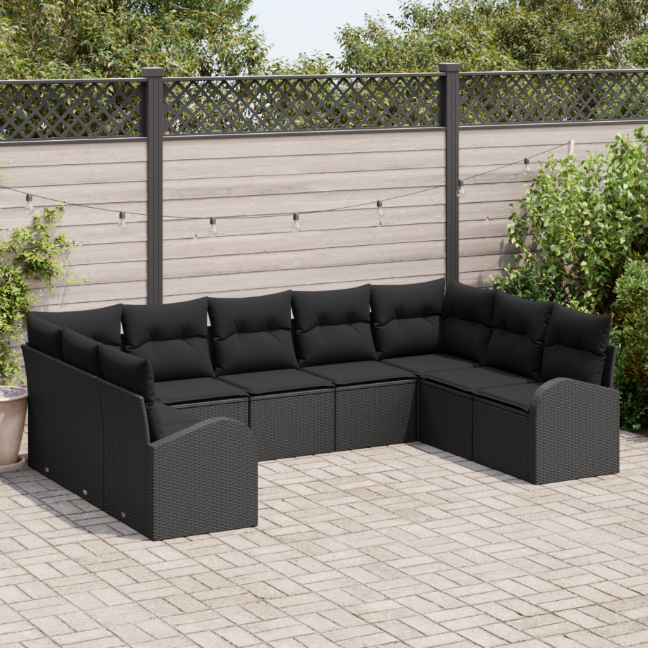 vidaXL Bankstel met kussen Zwart Poly Rattan afbeelding 1