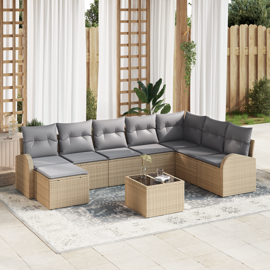 vidaXL 9-delige tuinset met kussens zwart poly rattan afbeelding 1