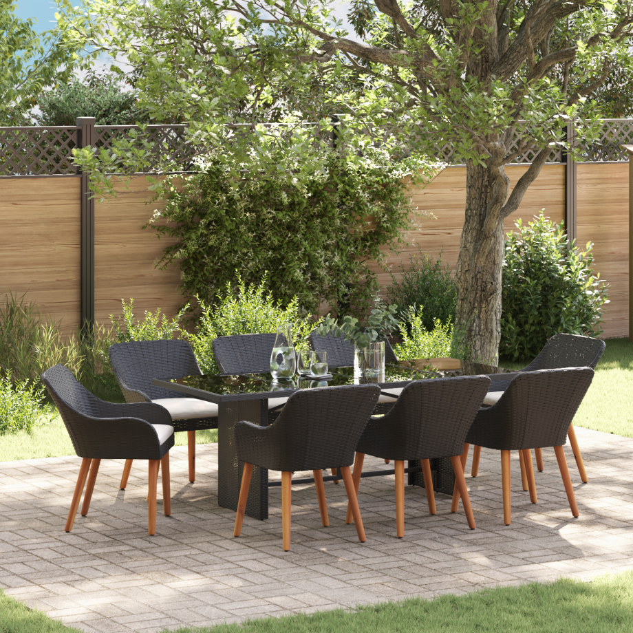 vidaXL Tuin eettafelset met kussen 9 pcs Zwart poly rattan vidaXL Tuin eettafelset met kussen 9 pcs Zwart poly rattan afbeelding 1