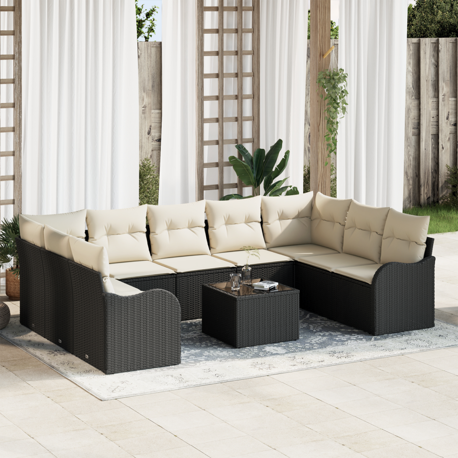 vidaXL Tuin Sofa Set met kussen 10 pcs Zwart en wit Poly riet vidaXL Tuin Sofa Set met kussen 10 pcs Zwart en wit Poly riet afbeelding 1