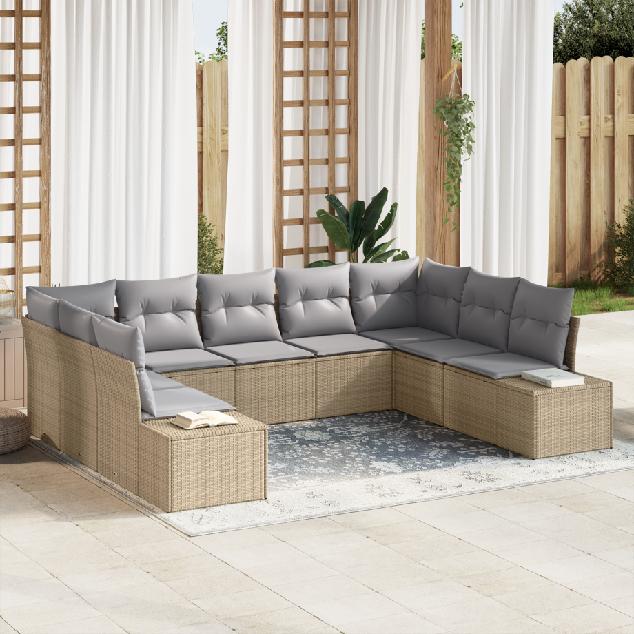 vidaXL 9-delige tuinsofa set met kussens in beige poly rattan vidaXL 9-delige tuinsofa set met kussens in beige poly rattan afbeelding 1