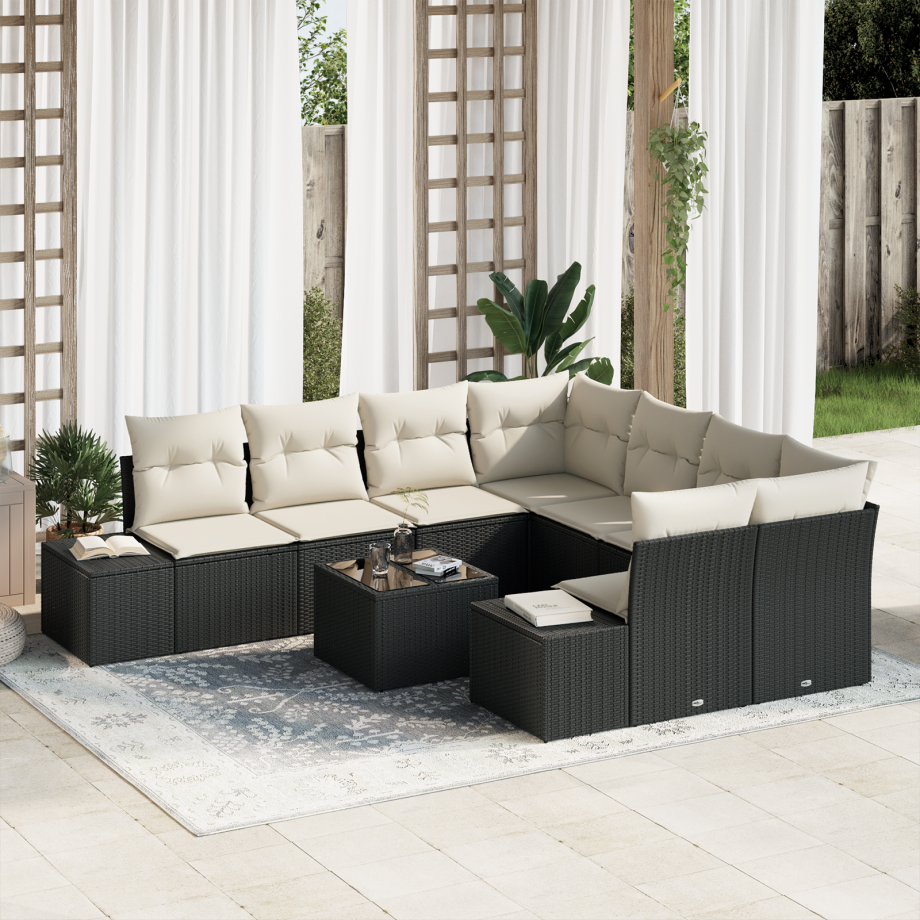 vidaXL 9-delige tuinsofa set met kussens zwart poly rattan vidaXL 9-delige tuinsofa set met kussens zwart poly rattan afbeelding 1