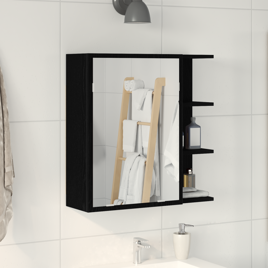 vidaXL Badkamer Spiegelkast Zwart Eiken 62,5x20,5x64cm Gelaagd Hout afbeelding 1