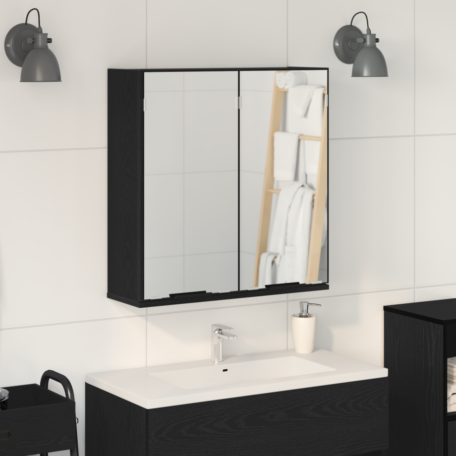 vidaXL Badkamer Spiegelkast - Zwart Eiken, 64x20x66.5 cm, Gemaakt van Geengineerd Hout afbeelding 1