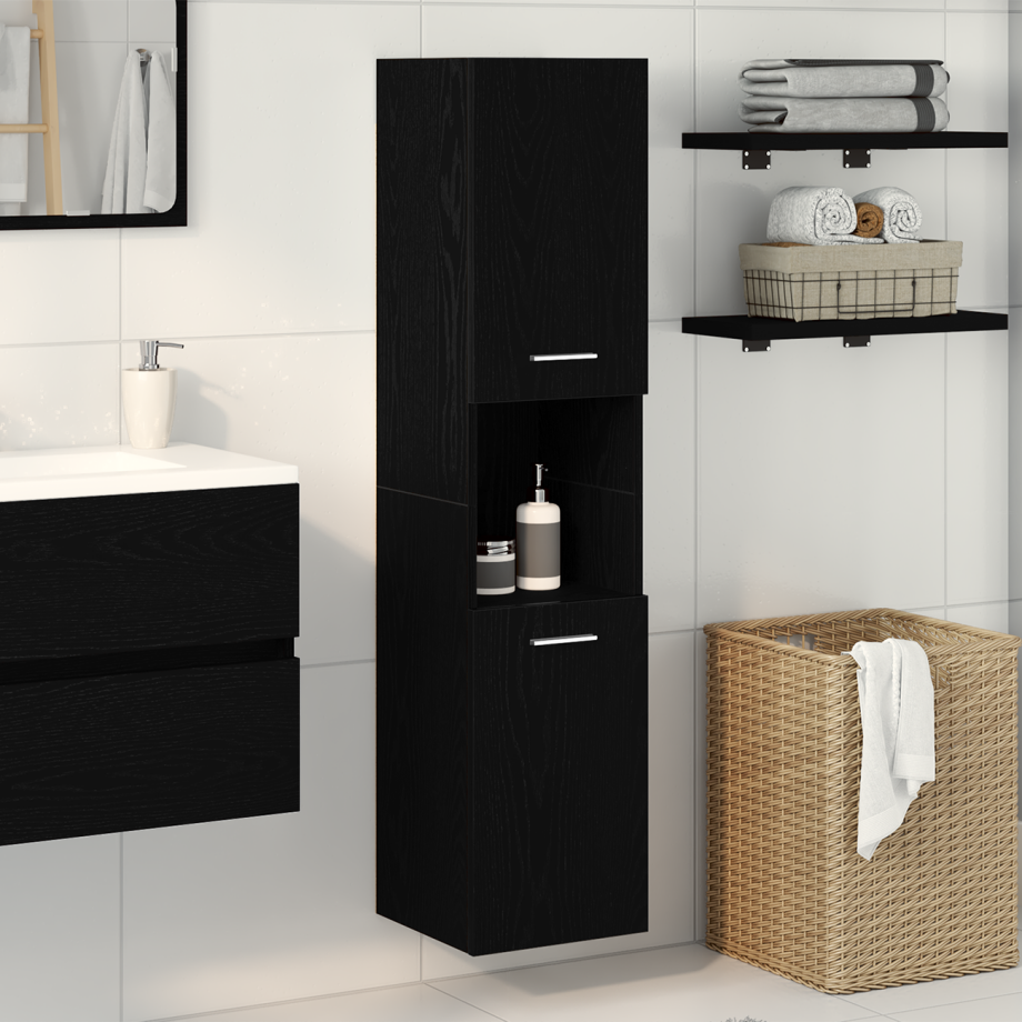 vidaXL Badkamer Wandkast Zwart Eiken 30x30x130 cm Houtmateriaal vidaXL Badkamer Wandkast Zwart Eiken 30x30x130 cm Houtmateriaal afbeelding 1