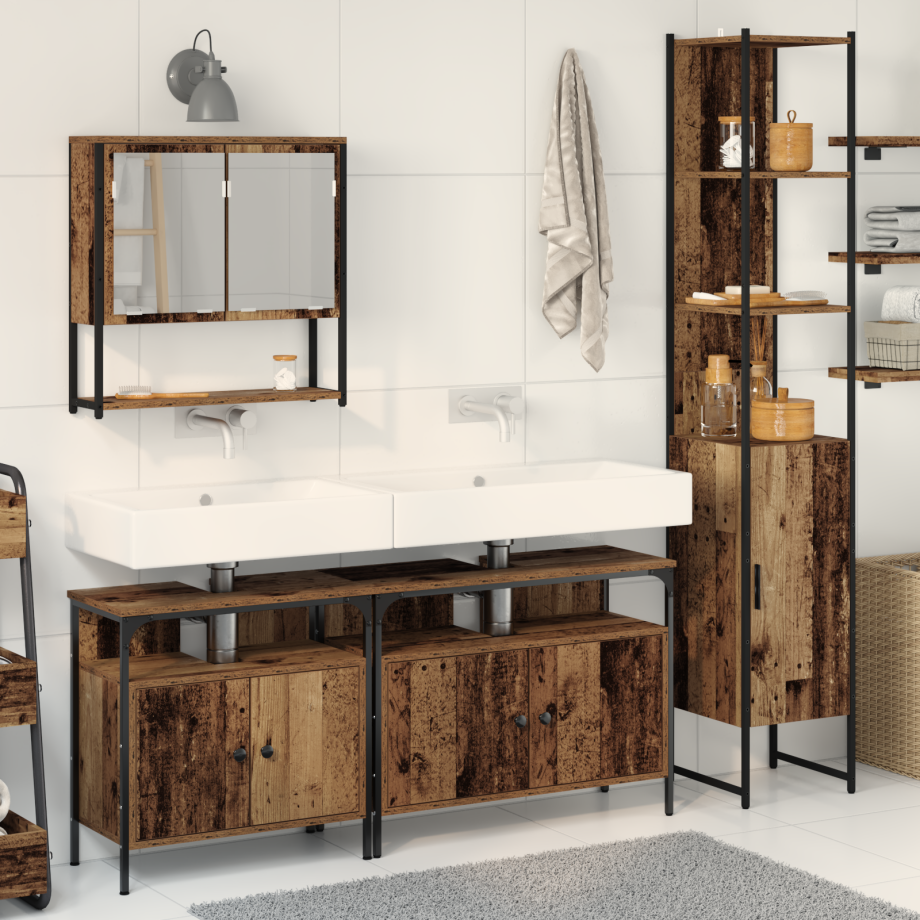 vidaXL Badkamermeubelset met plank 4 pcs Oud Hout Bewerkt hout afbeelding 1