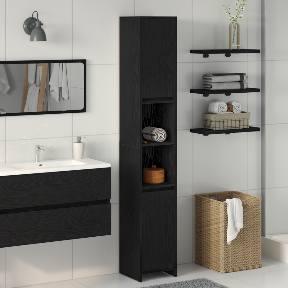 vidaXL Badkamerkast 30x30x183,5 cm bewerkt hout zwart eikenkleurig afbeelding 1