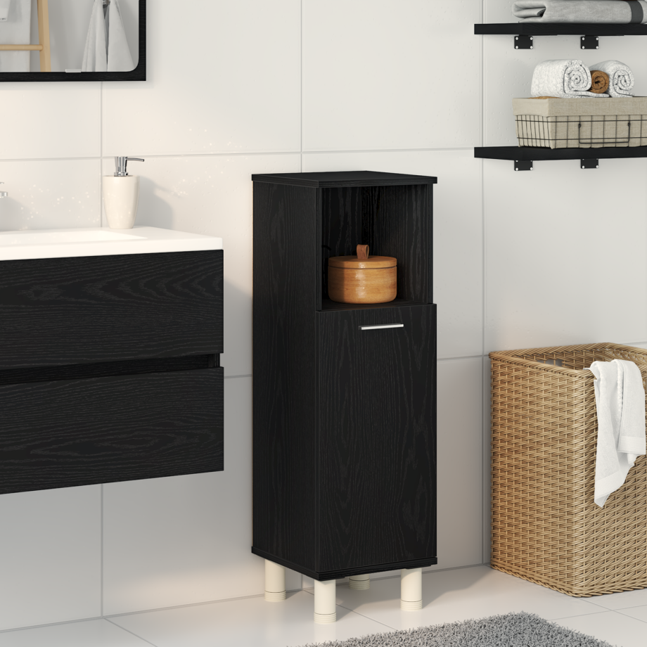 vidaXL Badkamerkast 30x30x95 cm bewerkt hout zwart eikenkleurig afbeelding 1