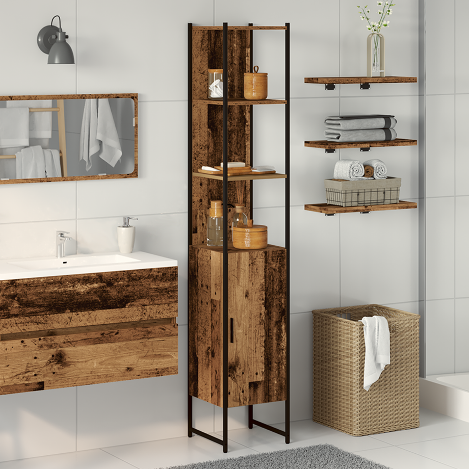 vidaXL Badkamerkast met plank Oud hout 33 x 33 x 185,5 cm Bewerkt hout afbeelding 1