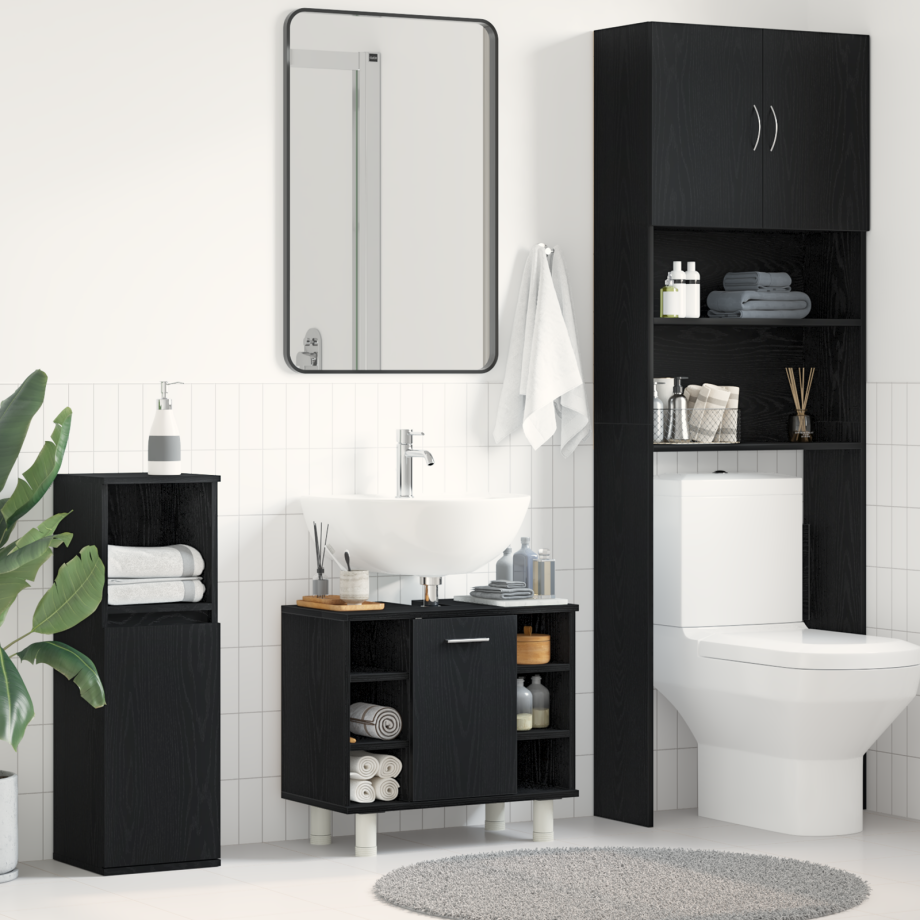 vidaXL Badkamerkast 60x32x54 cm bewerkt hout zwart eikenkleurig afbeelding 1