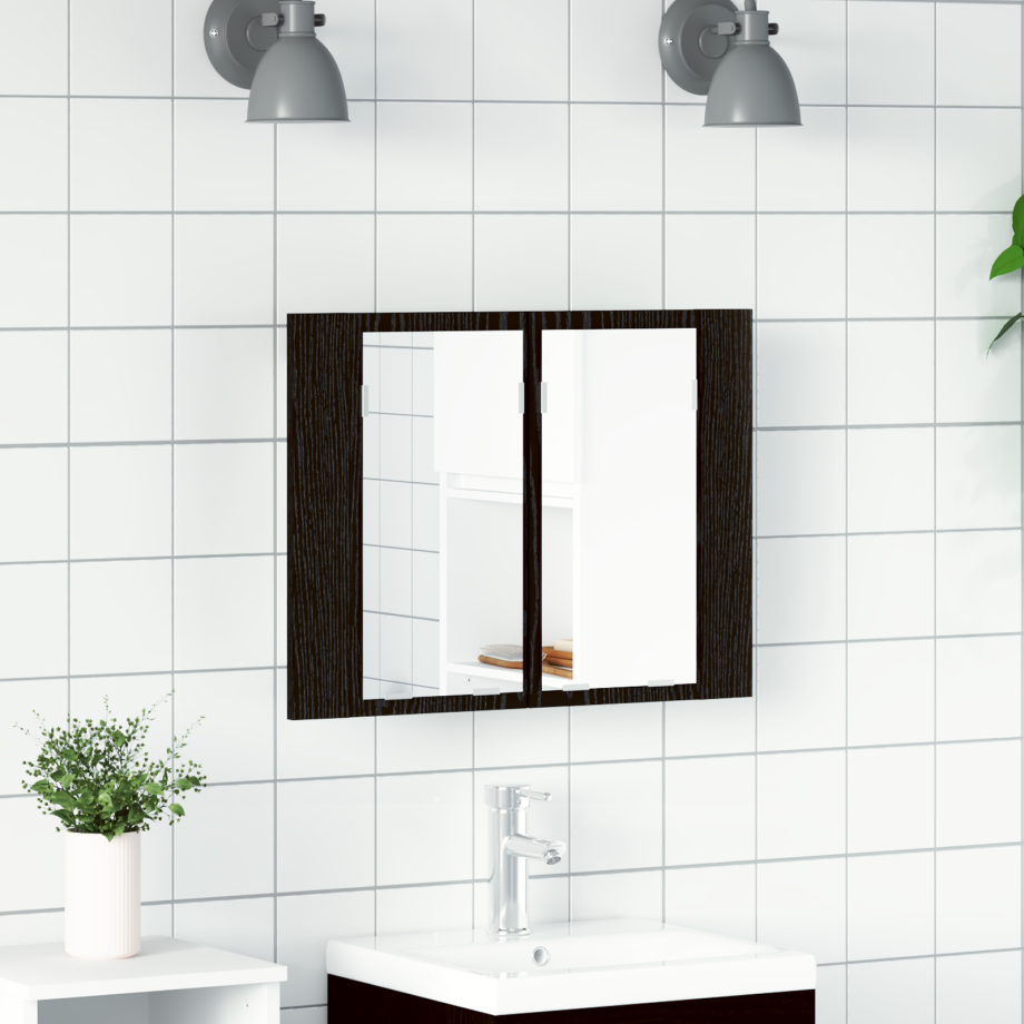 vidaXL Badkamerkast spiegel LED 60x12x45 cm bewerkt hout zwart eiken afbeelding 1