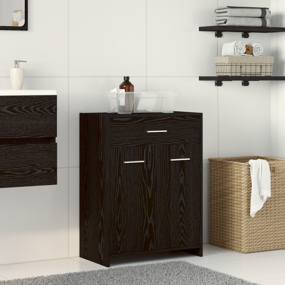 vidaXL Badkamerkast Zwart Eiken 60x33x80 cm Geengineerd Hout afbeelding 1
