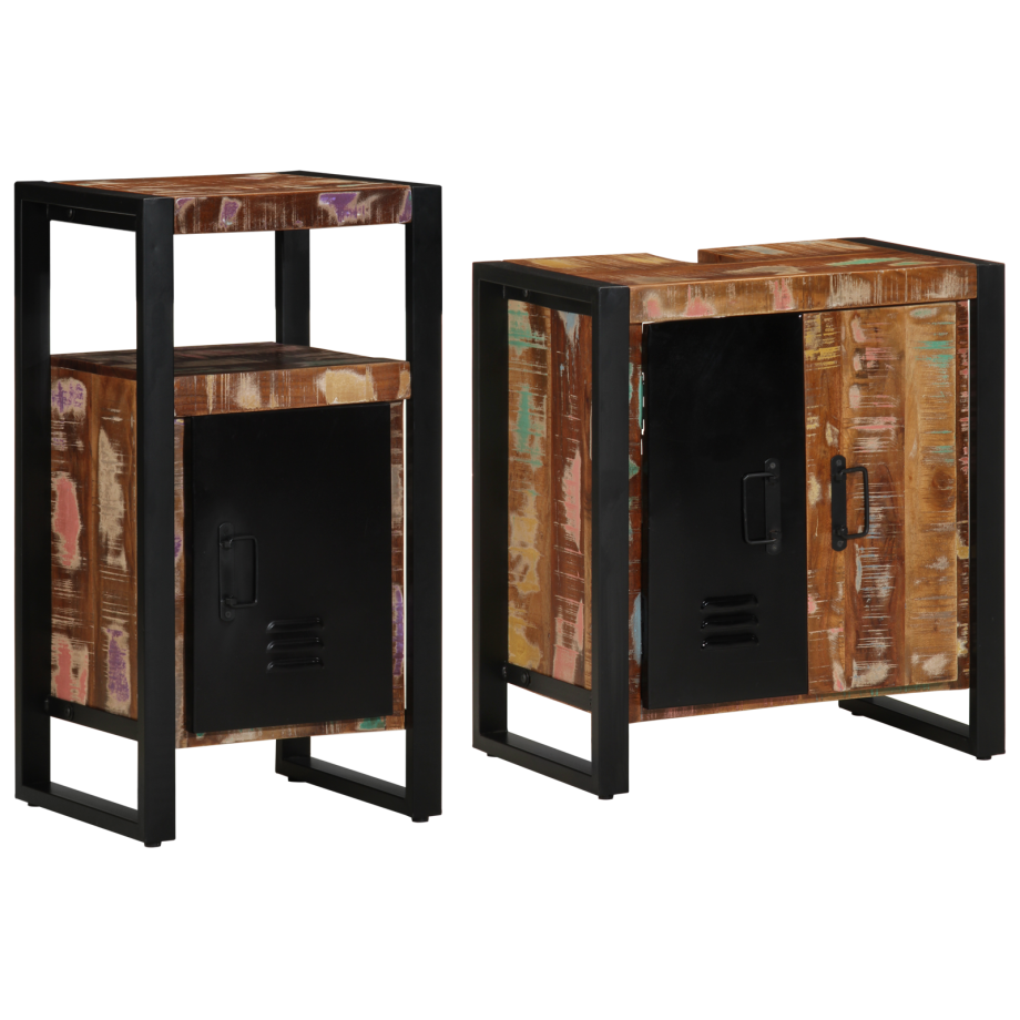 vidaXL Badkamermeubelset met plank 2 pcs Bruin massief gerecycled hout afbeelding 1