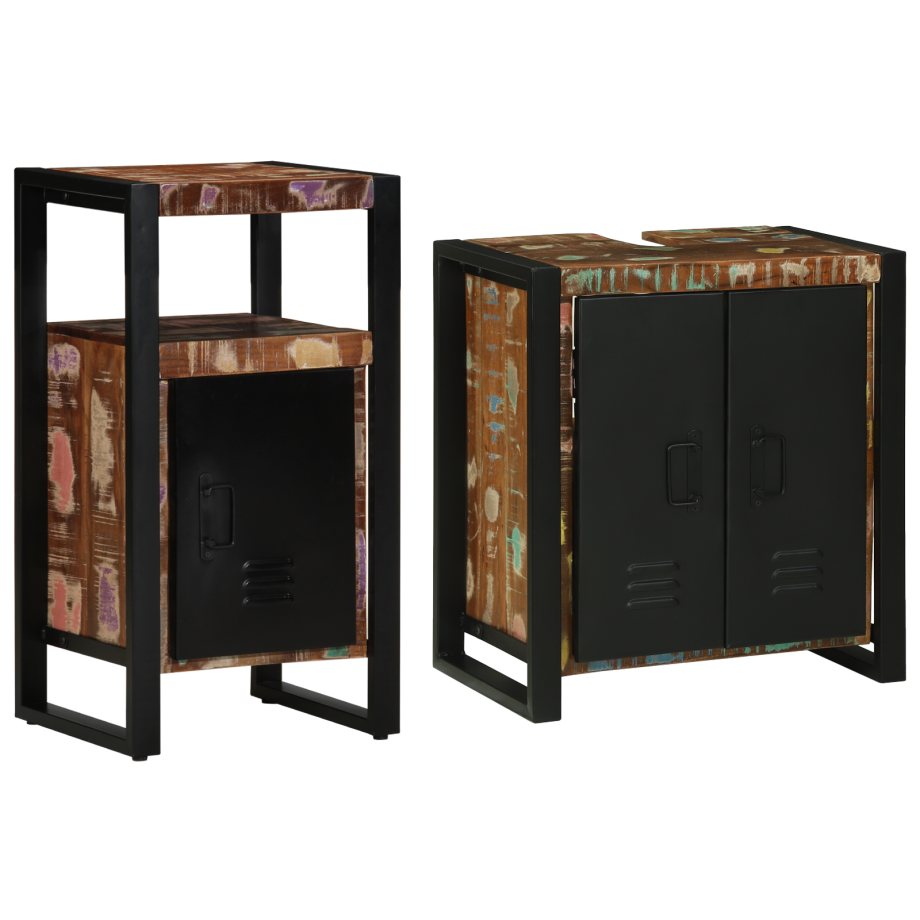 vidaXL Badkamermeubelset met plank 2 pcs Bruin massief gerecycled hout afbeelding 1