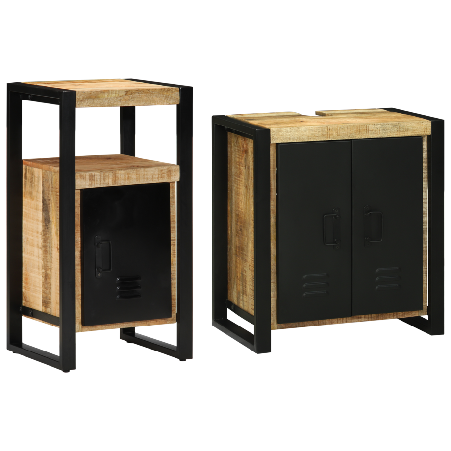 vidaXL Badkamermeubelset 2 pcs Bruin en zwart Massief Mango Hout afbeelding 1