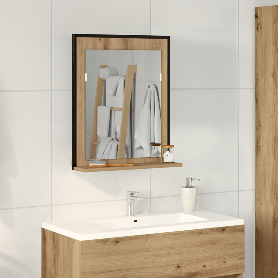 vidaXL Badkamerspiegel 50x12x60 cm bewerkt hout artisanaal eiken afbeelding 1