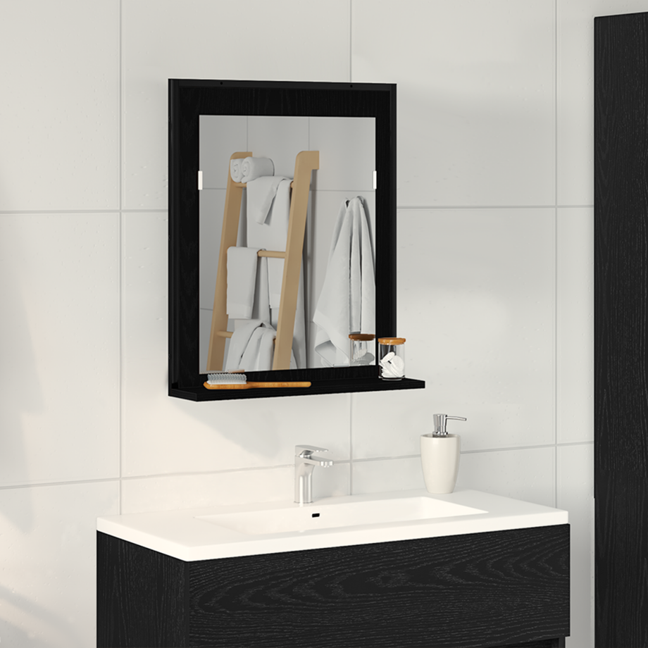 vidaXL Badkamerspiegel 50x12x60 cm bewerkt hout zwart eikenkleurig afbeelding 1