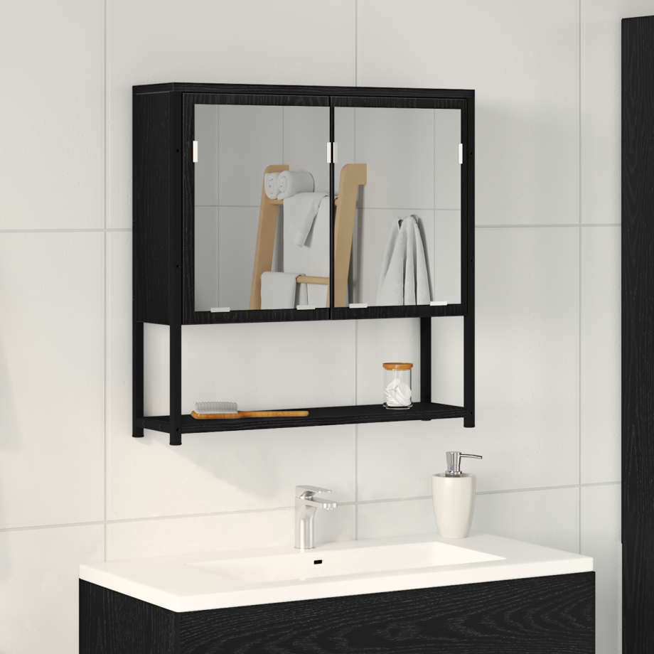 vidaXL Badkamerspiegelkast 60x16x60 cm bewerkt hout zwart eikenkleurig afbeelding 1
