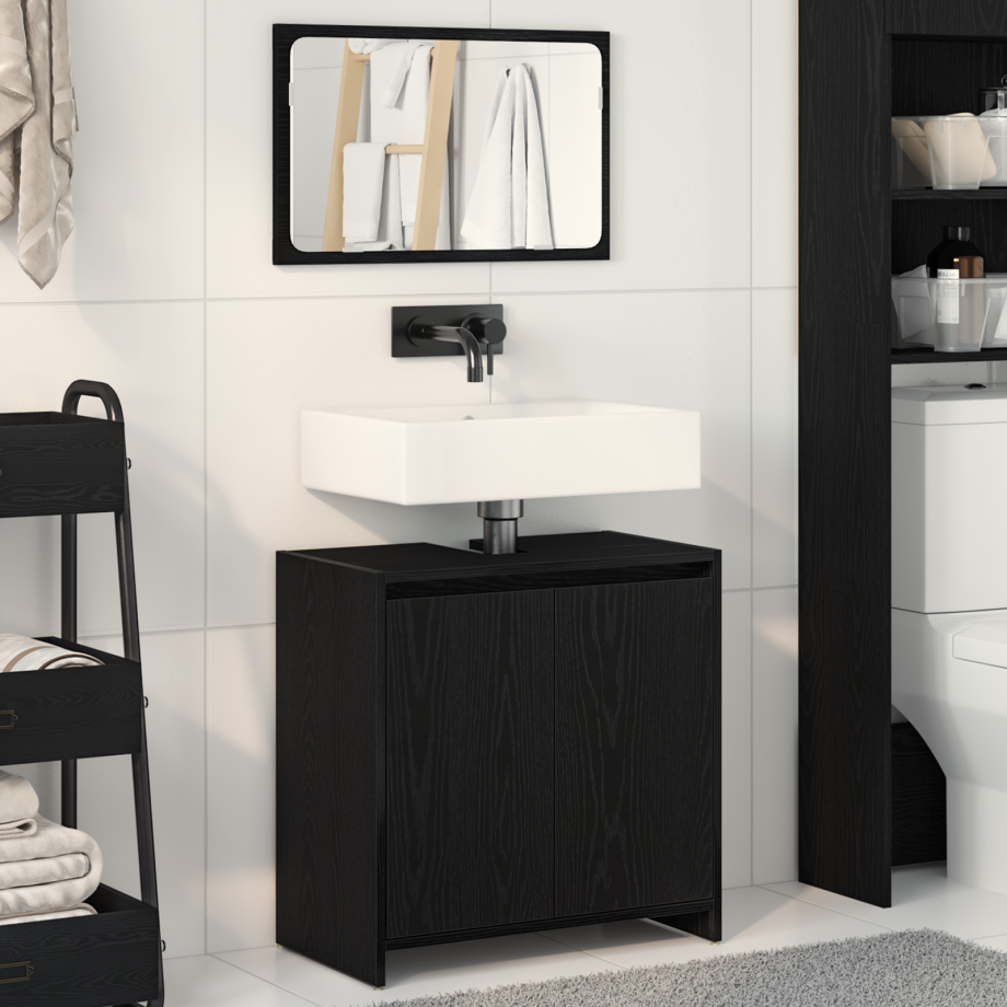 vidaXL Badmeubel met Spiegel Zwart Eiken 60x33x61cm Gefabriceerd Hout afbeelding 1