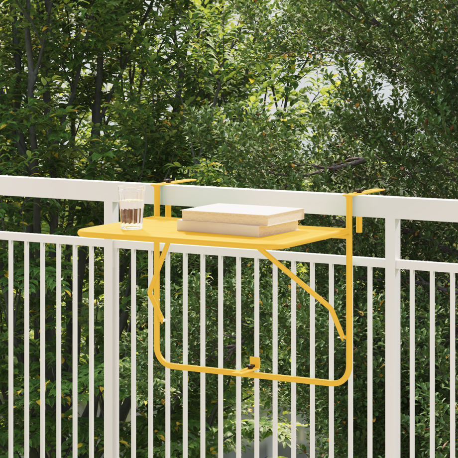 vidaXL Balkontafel hangend inklapbaar 60x40 cm staal mosterdgeel afbeelding 1