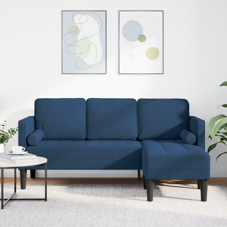 vidaXL Bank 3-zits L-vormig 160 cm stof blauw vidaXL Bank 3-zits L-vormig 160 cm stof blauw afbeelding 1