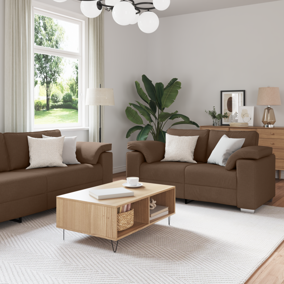 vidaXL Bank 3 pcs Bruin 219 x 80 x 82 cm Linnen-mix stof afbeelding 1