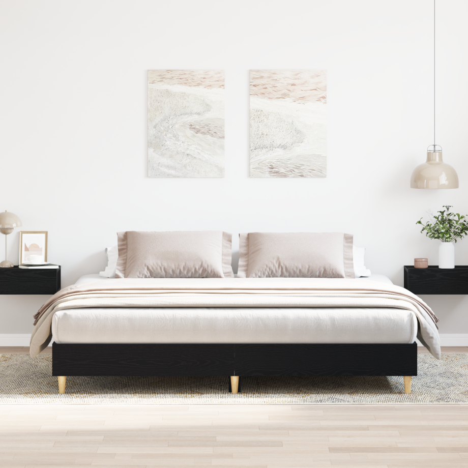 vidaXL Bedframe Zwart Eiken 203 x 183 x 25 cm Bewerkt hout vidaXL Bedframe Zwart Eiken 203 x 183 x 25 cm Bewerkt hout afbeelding 1
