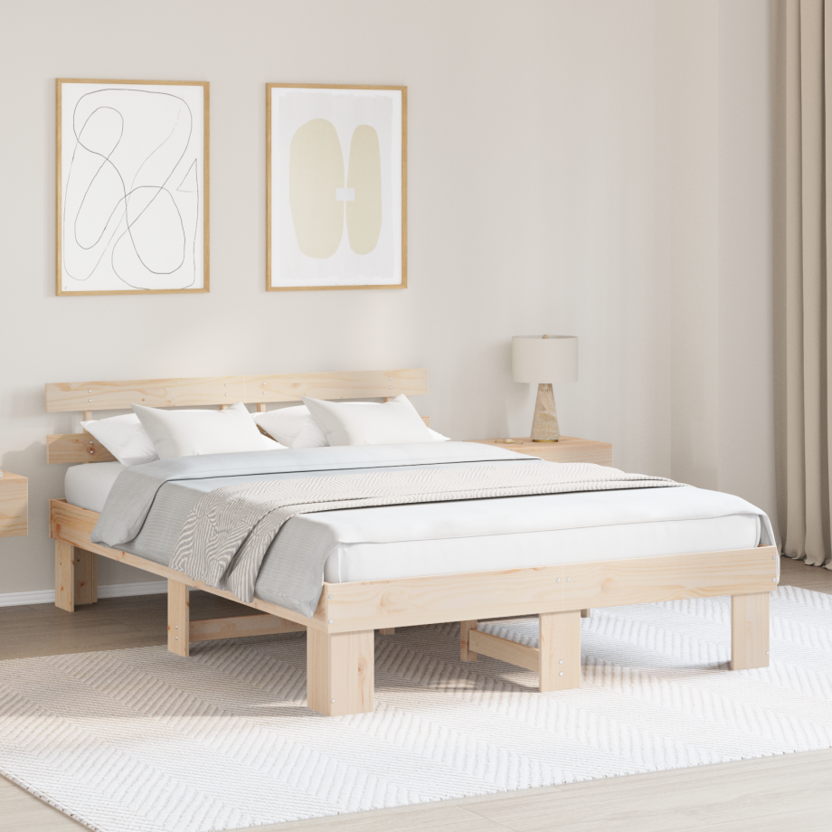vidaXL Bedframe met hoofdeinde Naturel 150 x 200 cm Massief grenenhout vidaXL Bedframe met hoofdeinde Naturel 150 x 200 cm Massief grenenhout afbeelding 1