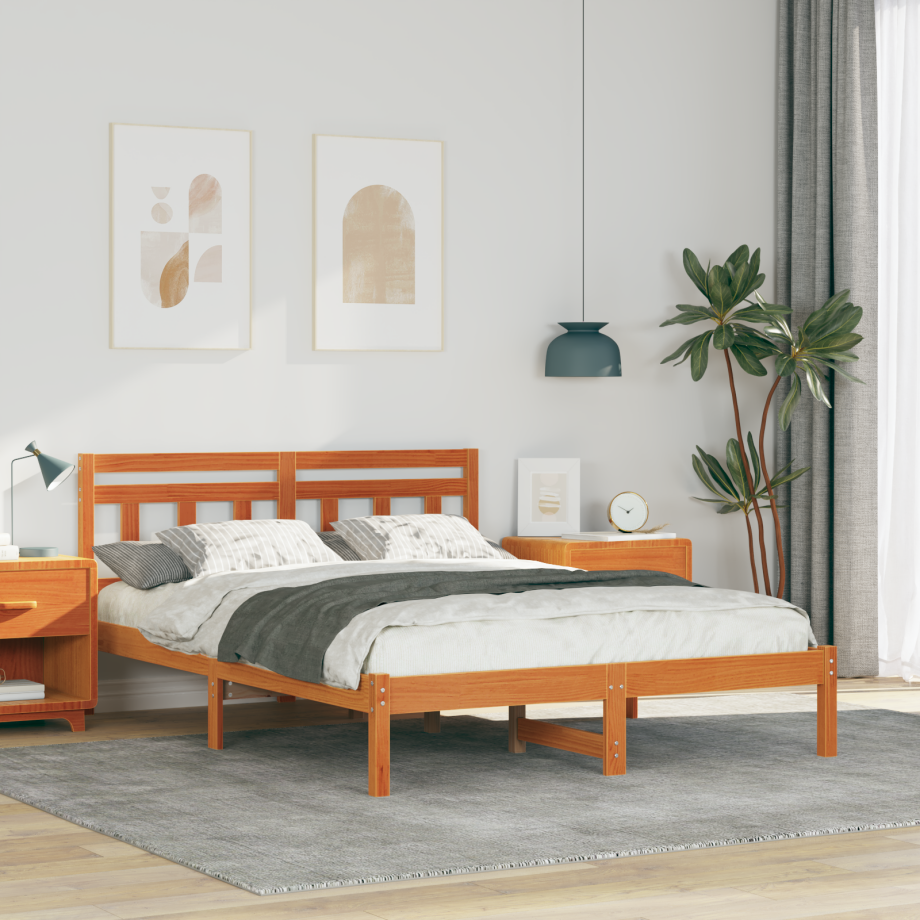 vidaXL Bedframe Bruin 135 x 190 cm Massief grenenhout vidaXL Bedframe Bruin 135 x 190 cm Massief grenenhout afbeelding 1