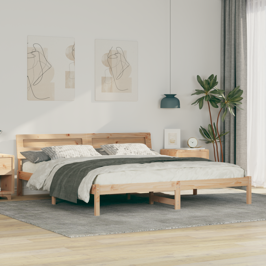 vidaXL Bedframe met hoofdeinde Bruin 180 x 200 cm Massief grenenhout vidaXL Bedframe met hoofdeinde Bruin 180 x 200 cm Massief grenenhout afbeelding 1
