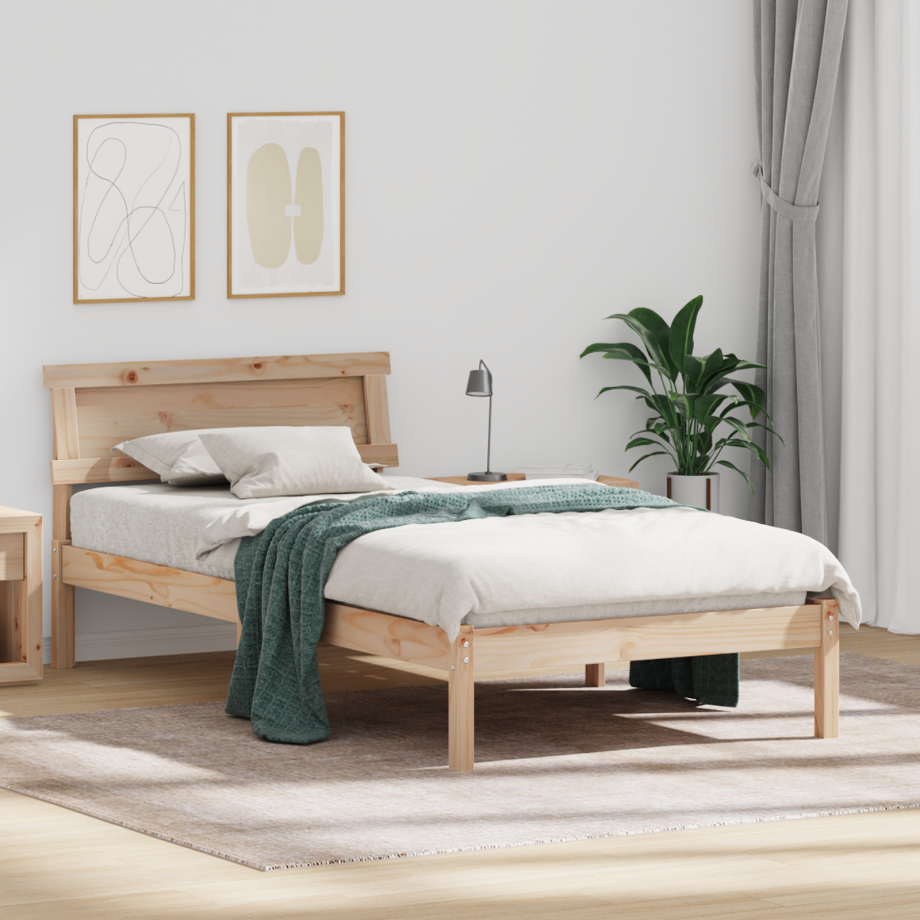 vidaXL Bedframe met hoofdeinde Bruin 75 x 190 cm Massief grenenhout afbeelding 1