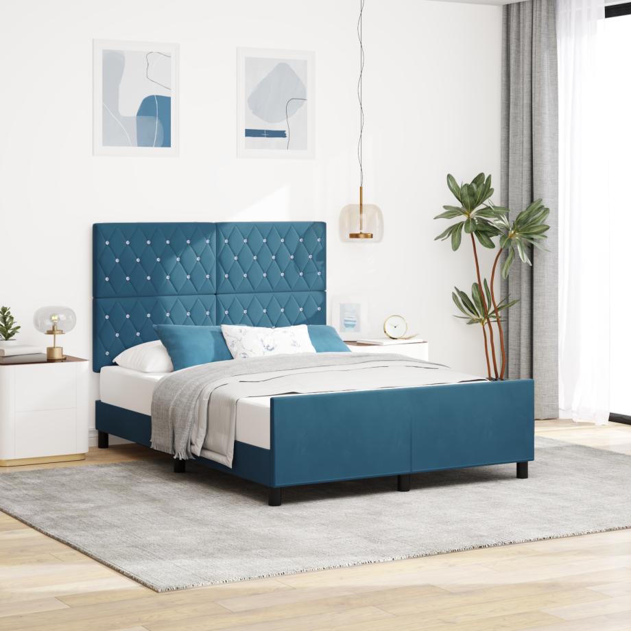 vidaXL Bedframe donkerblauw fluweel 140x190 cm afbeelding 1