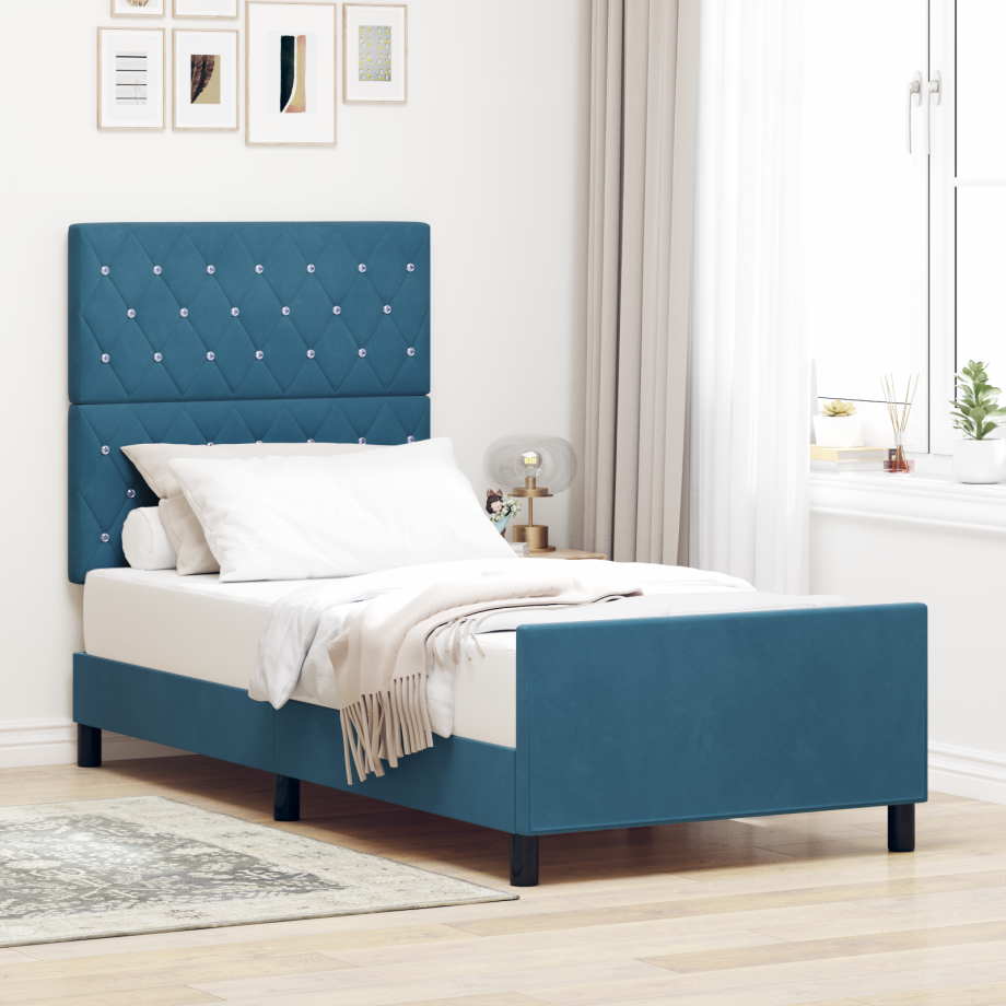 vidaXL Bedframe fluweel donkerblauw 90x200 cm afbeelding 1
