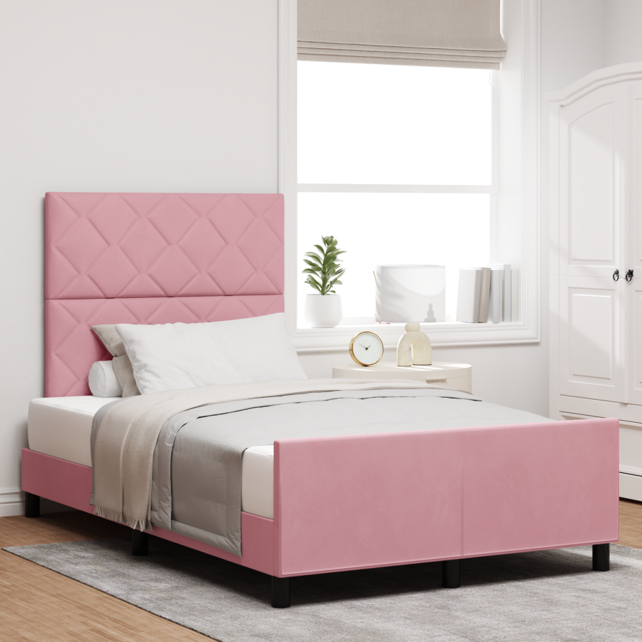 vidaXL Bedframe fluweel roze 120x190 cm vidaXL Bedframe fluweel roze 120x190 cm afbeelding 1