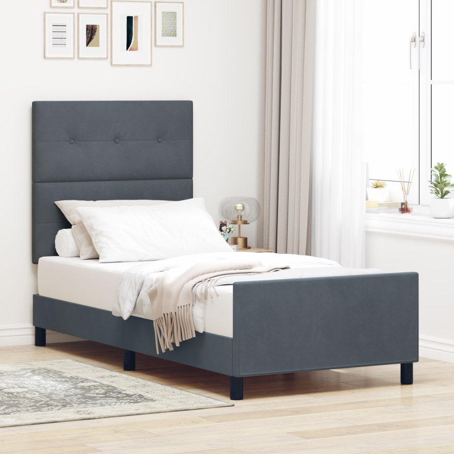 vidaXL Boxspringbed met hoofdeinde Donkergrijs 100 x 200 cm Fluweel afbeelding 1