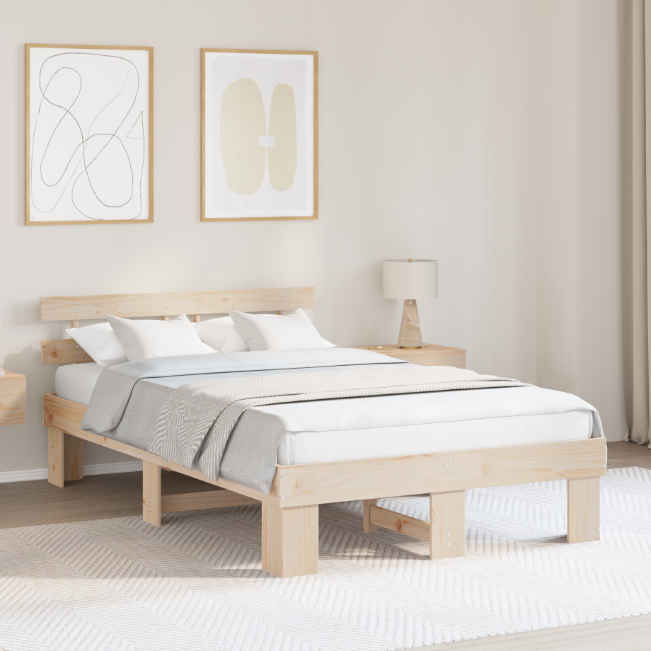 vidaXL Bedframe met hoofdeinde Naturel 140 x 190 cm Massief grenenhout vidaXL Bedframe met hoofdeinde Naturel 140 x 190 cm Massief grenenhout afbeelding 1