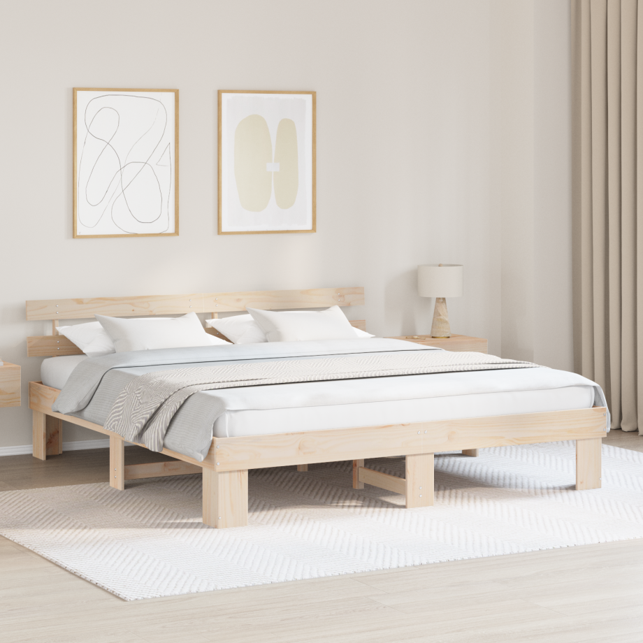 vidaXL Bedframe met hoofdeinde Naturel 200 x 200 cm Massief grenenhout afbeelding 1