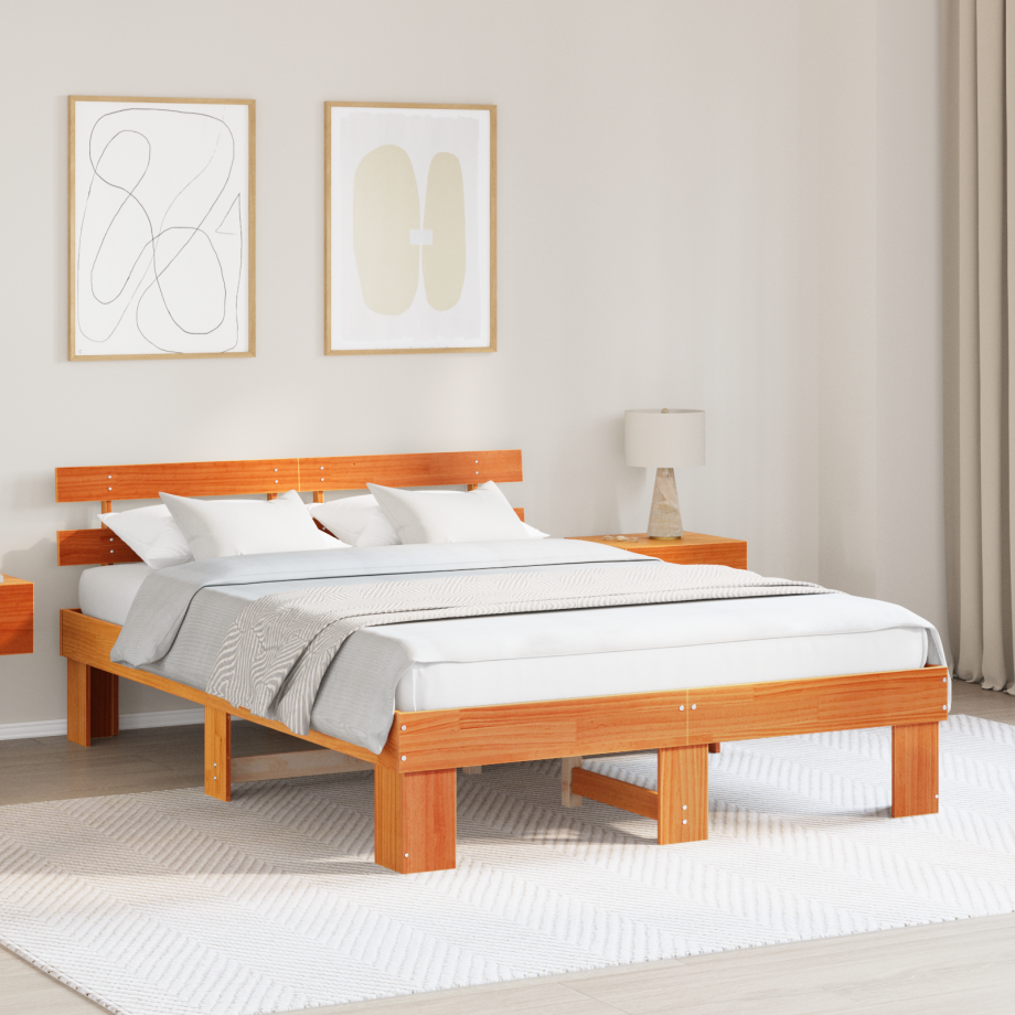 vidaXL Bedframe Wasbruin 160 x 200 cm Massief grenenhout vidaXL Bedframe Wasbruin 160 x 200 cm Massief grenenhout afbeelding 1