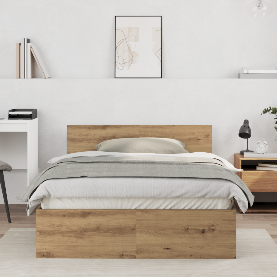 vidaXL Bedframe Artisan Eiken 193 x 125 x 70 cm Bewerkt hout vidaXL Bedframe Artisan Eiken 193 x 125 x 70 cm Bewerkt hout afbeelding 1