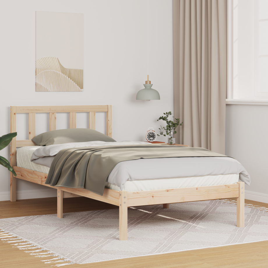 vidaXL Bedframe met hoofdeinde Bruin 100 x 200 cm Massief grenenhout afbeelding 1