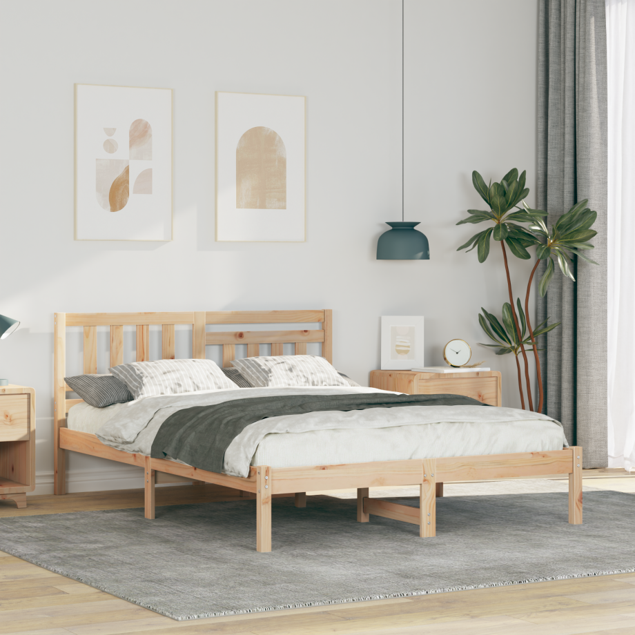 vidaXL Bedframe met hoofdeinde Bruin 120 x 190 cm Massief grenenhout vidaXL Bedframe met hoofdeinde Bruin 120 x 190 cm Massief grenenhout afbeelding 1