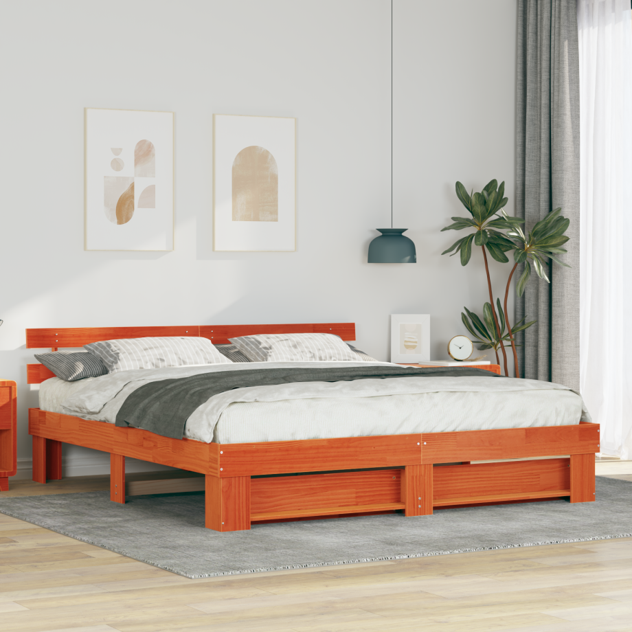 vidaXL Bedframe met hoofdeinde Bruin 180 x 200 cm Massief grenenhout vidaXL Bedframe met hoofdeinde Bruin 180 x 200 cm Massief grenenhout afbeelding 1