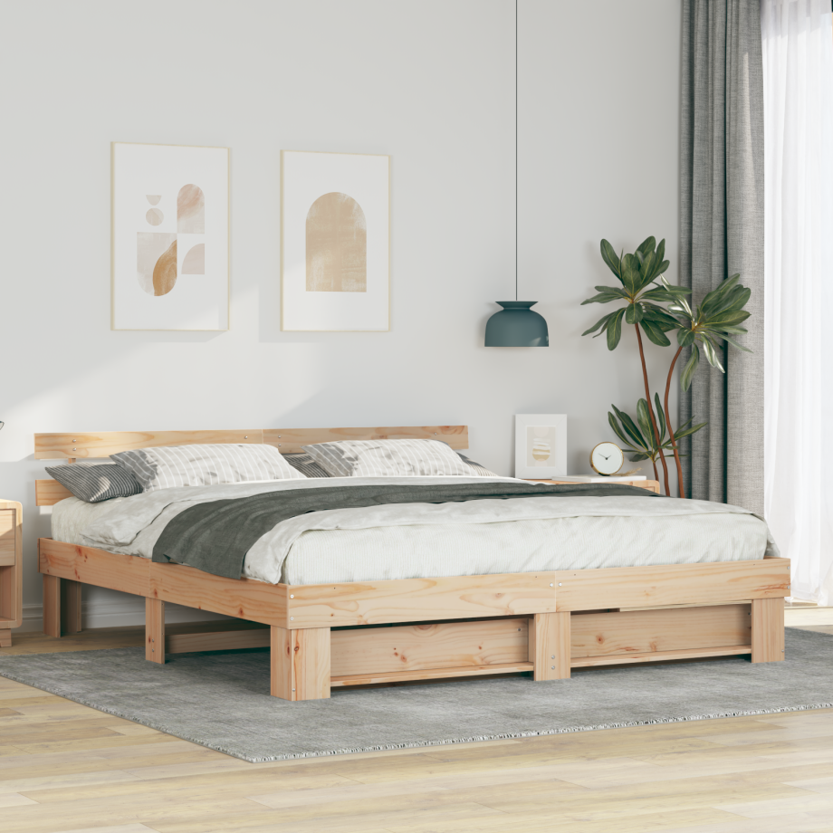 vidaXL Bedframe met hoofdeinde Bruin 200 x 200 cm Massief grenenhout vidaXL Bedframe met hoofdeinde Bruin 200 x 200 cm Massief grenenhout afbeelding 1