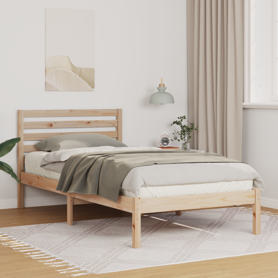 vidaXL Bedframe met hoofdeinde Bruin 75 x 190 cm Massief grenenhout afbeelding 1