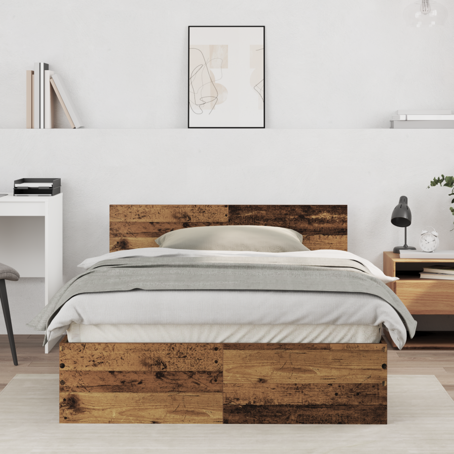 vidaXL Bedframe met hoofdeinde Oudhout 193 x 125 x 70 cm Bewerkt hout afbeelding 1