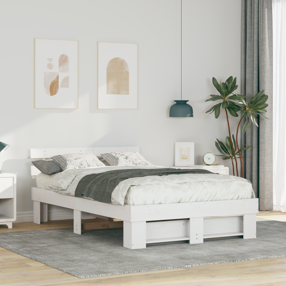 vidaXL Bedframe met hoofdeinde Wit 120 x 200 cm Massief grenenhout afbeelding 1