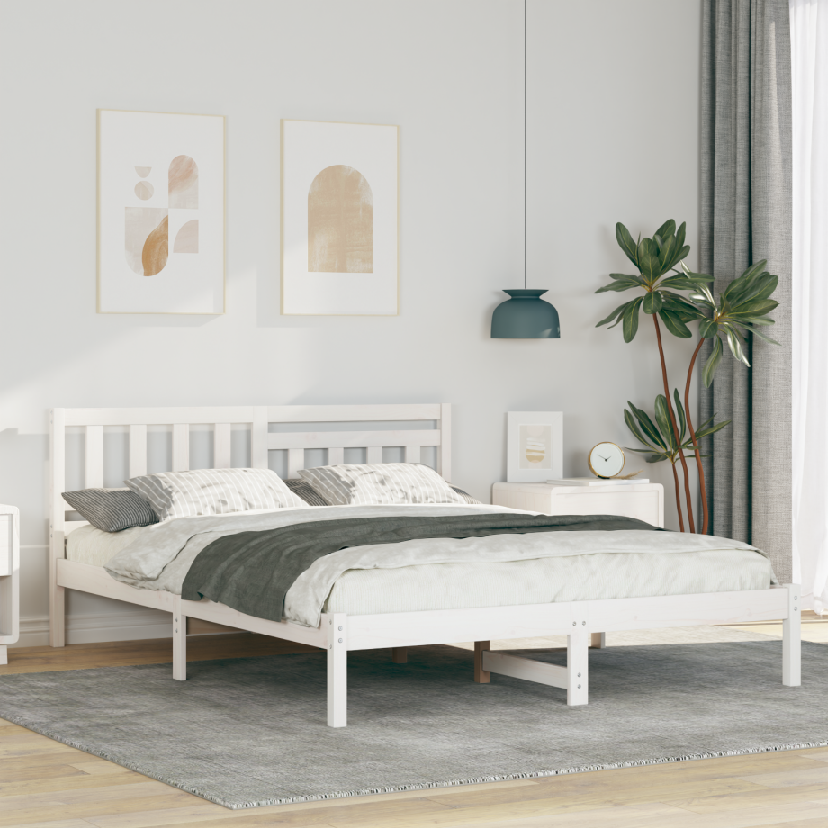 vidaXL Bedframe met hoofdeinde Wit 150 x 200 cm Massief grenenhout vidaXL Bedframe met hoofdeinde Wit 150 x 200 cm Massief grenenhout afbeelding 1