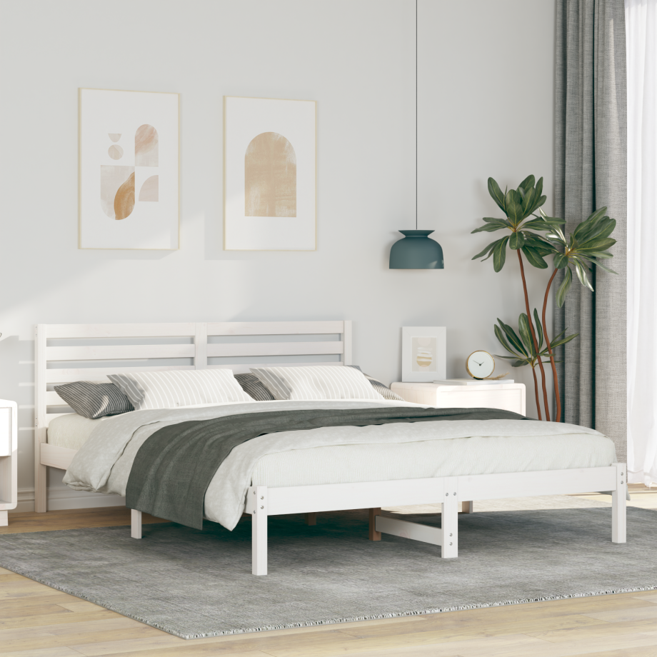 vidaXL Bedframe met hoofdeinde Wit 150 x 200 cm Massief grenenhout vidaXL Bedframe met hoofdeinde Wit 150 x 200 cm Massief grenenhout afbeelding 1