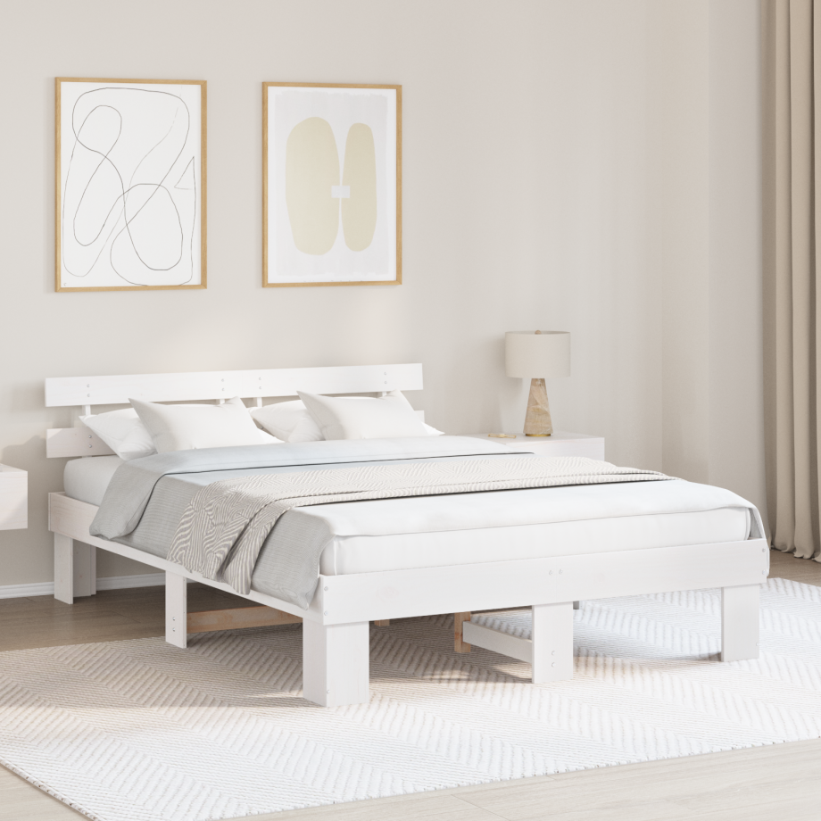vidaXL Bedframe met hoofdeinde Wit 150 x 200 cm Massief grenenhout vidaXL Bedframe met hoofdeinde Wit 150 x 200 cm Massief grenenhout afbeelding 1